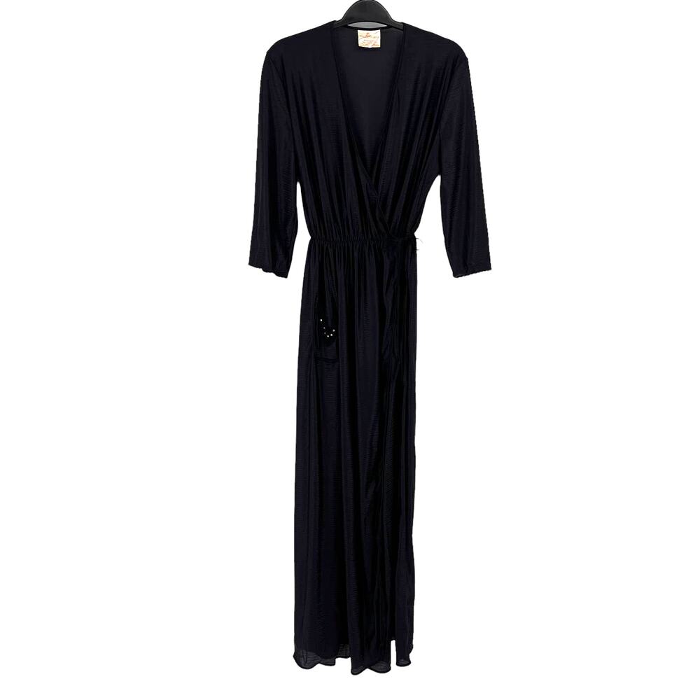 Vintage Dorothy Perkins Tie Waist Nightgown Size Medium Black Rhinestone Pocket